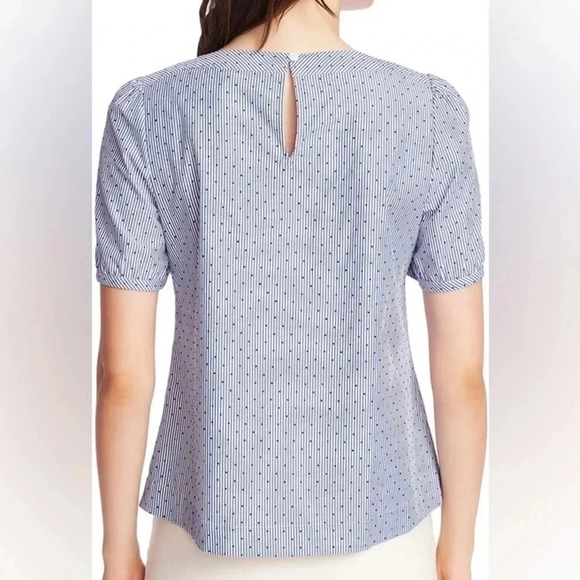 Court & Rowe Flocked Dot Pinstripe Short sleeve Cotton Blouse M - Picture 2 of 5